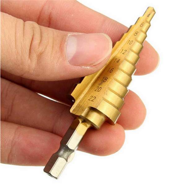 Doersupp 4-22mm Hex Schacht Step Cone Boor Bit HSS Titanium Coated Hole Cutter