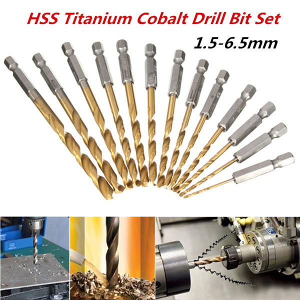 1/4 Inch Hex Shank 1.5-6.5mm HSS Titanium Coated Drill Bit Set