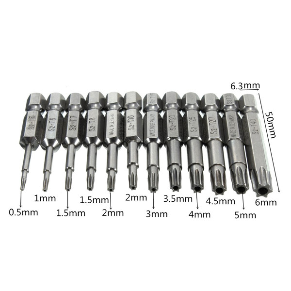 1/4 Inch 50mm T5-T40 Magnetic Torx Screwdriver Bits 