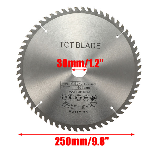 250mm TCT cirkelzaagblad 60T voor Bosch Makita Dewalt 255 mm zagen