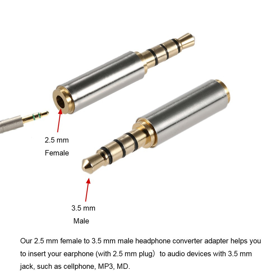 2,5 mm vrouwelijke naar 3,5 mm mannelijke plated audio hoofdtelefoon jack adapter adapter