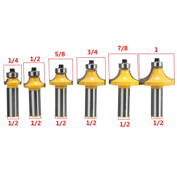 6pcs 1/2 Inch Shank Roundover Router Bit