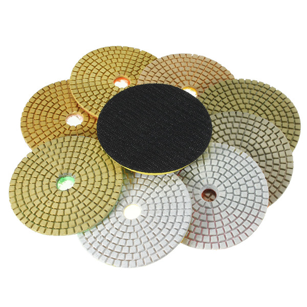 9pcs 4 Inch 50-3000 Grit Wet Dry Diamond Polishing Pads Set with Self-Adhesive Disc Polishing Tool