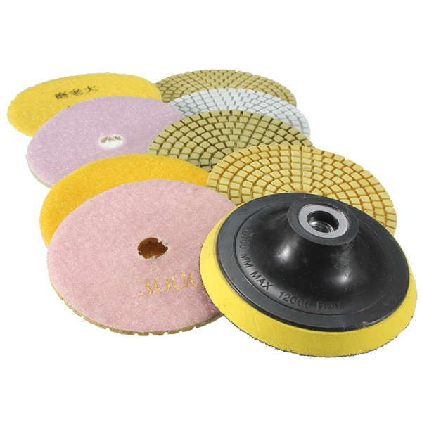 9pcs 4 Inch 50-3000 Grit Wet Dry Diamond Polishing Pads Set with Self-Adhesive Disc Polishing Tool