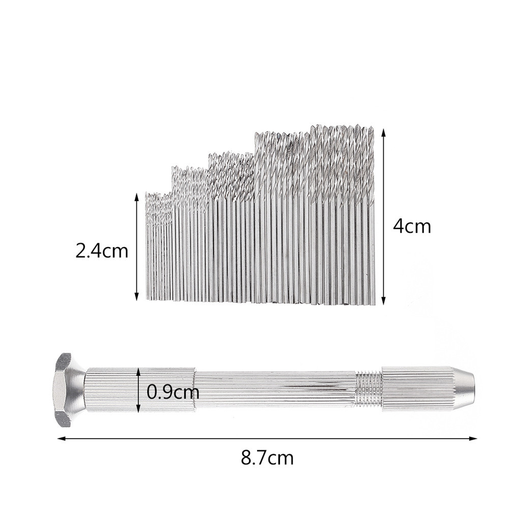 Mini Aluminum Hand Drill with Keyless Chuck and 50pcs 0.6-1.5mm Micro Twist Drill Bits