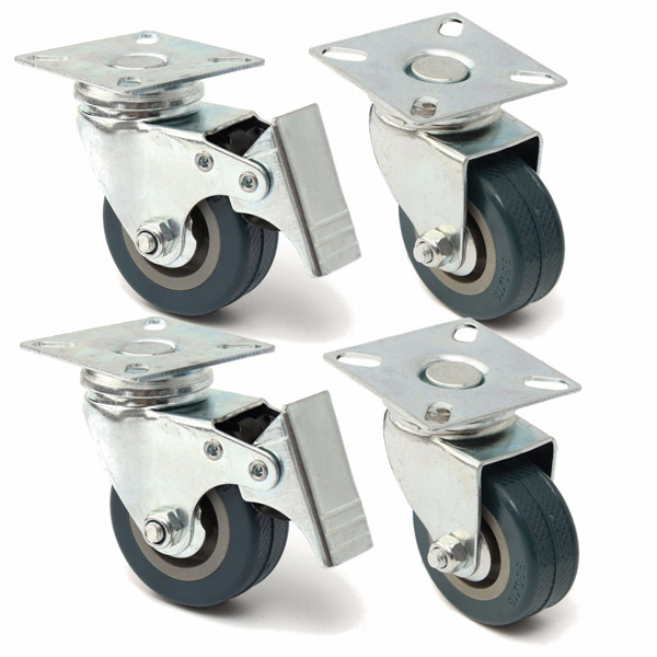 4 stuks 50mm zware rechte rubberen zwenkwielenwielen Trolley Caster Brake