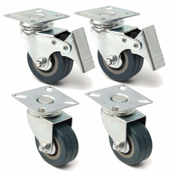 4 stuks 50mm zware rechte rubberen zwenkwielenwielen Trolley Caster Brake