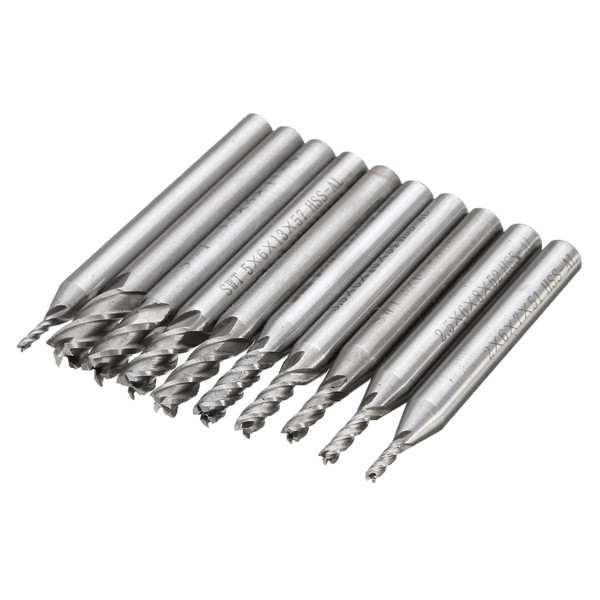 10 stuks 1.5mm tot 6mm HSS 4 Flute End Mill Cutter 6mm Schacht Milling Cutterset