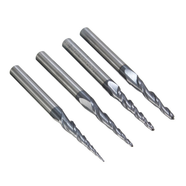 4 stuks R0.25 / R0.5 / R0.75 / R1.0mm 2 Flescarbide Tapered End Mill Ball Neus Snijgereedschap