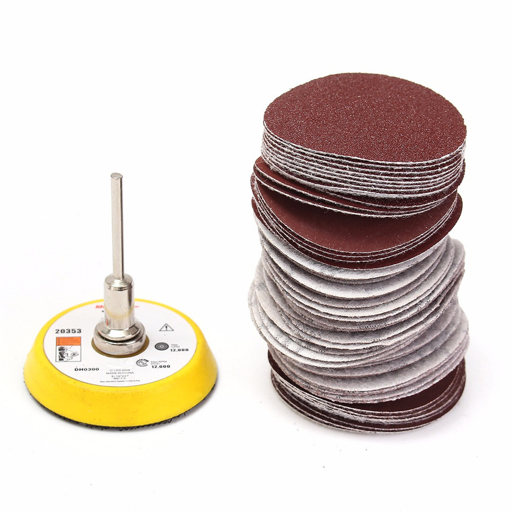 Effetool BG0300 2 Inch 50mm Hook and Loop Sanding Pad 3mm Shank with 60pcs 100 to 2000 Grit Sand Pap