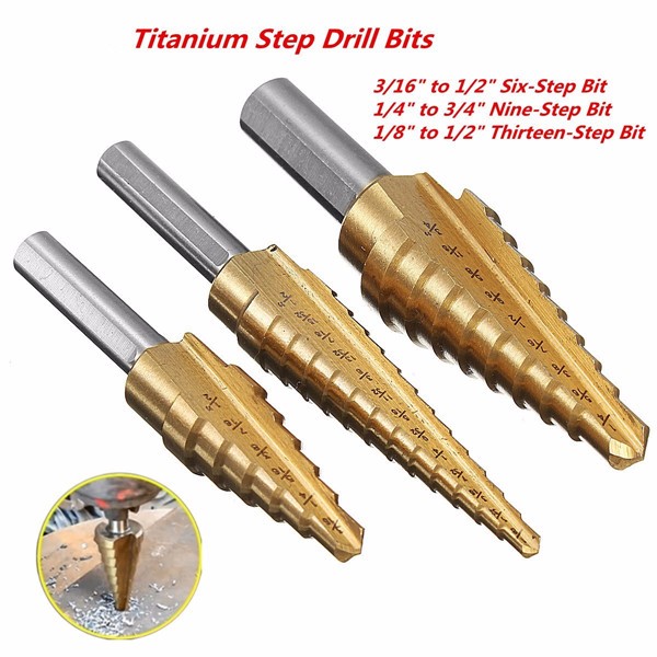 3 stuks HSS Titanium Coated Step Drill Bit 1/8 tot 3/4 Inch Hole Cutter