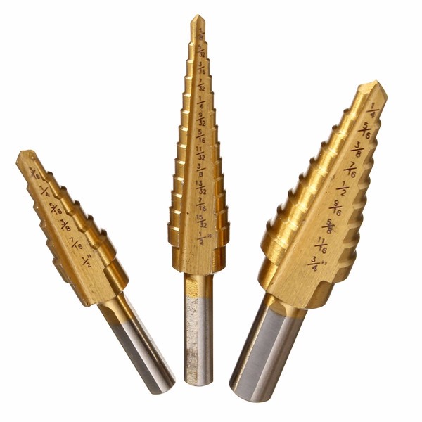 3 stuks HSS Titanium Coated Step Drill Bit 1/8 tot 3/4 Inch Hole Cutter