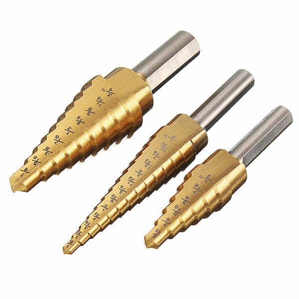 3 stuks HSS Titanium Coated Step Drill Bit 1/8 tot 3/4 Inch Hole Cutter