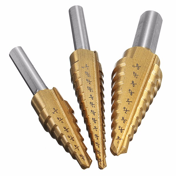 3 stuks HSS Titanium Coated Step Drill Bit 1/8 tot 3/4 Inch Hole Cutter