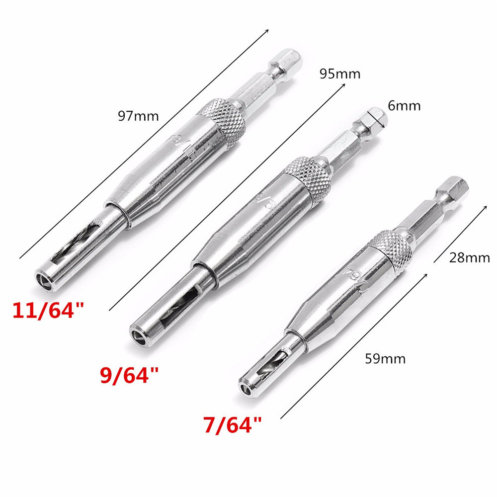 3pcs HSS Self Centering Hinge Drill Bit Pilot Holes Woodworking Reaming Tool