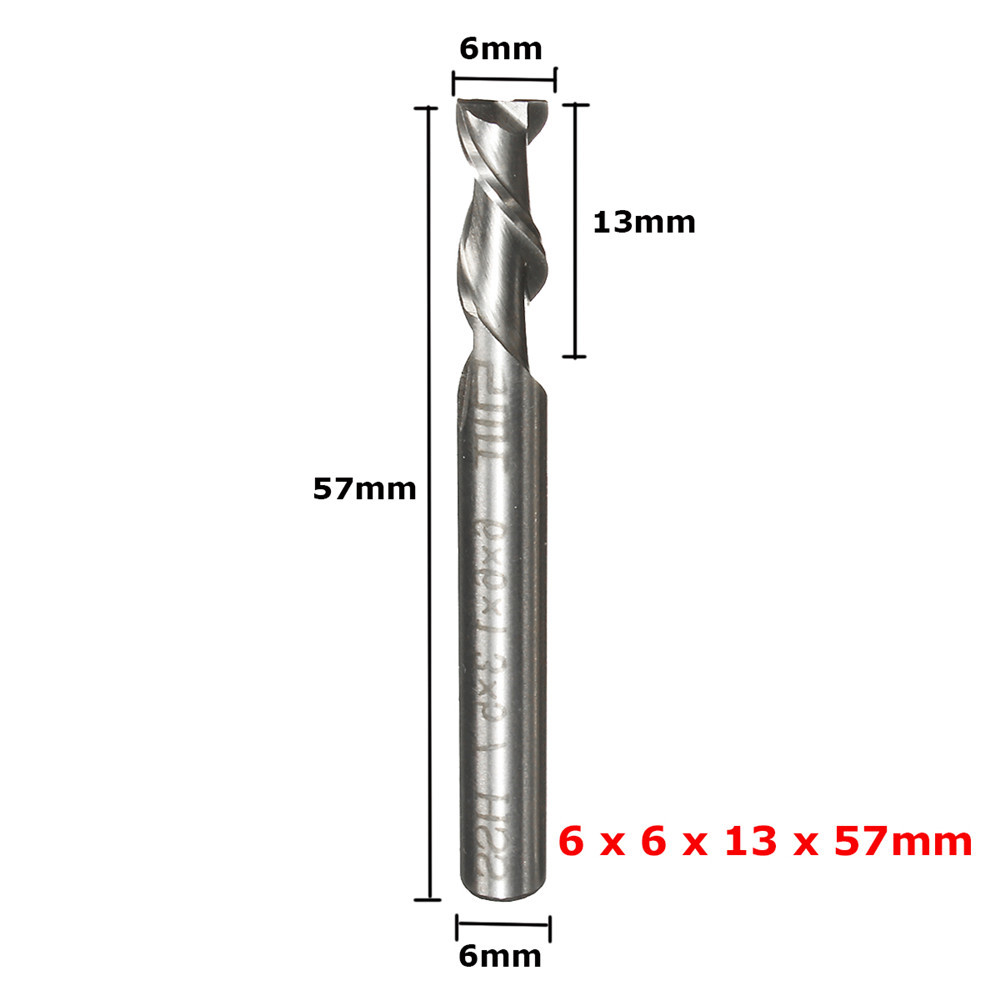 5pcs 2 Flute 2/3/4/5/6mm 6mm Shank Milling Cutter HSS End Mill CNC Engraving Bit