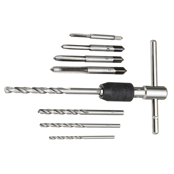 T-Handle Ratchet Tap Wrench with M3-M6 Taps and Drills