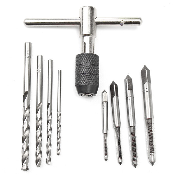 T-Handle Ratchet Tap Wrench with M3-M6 Taps and Drills