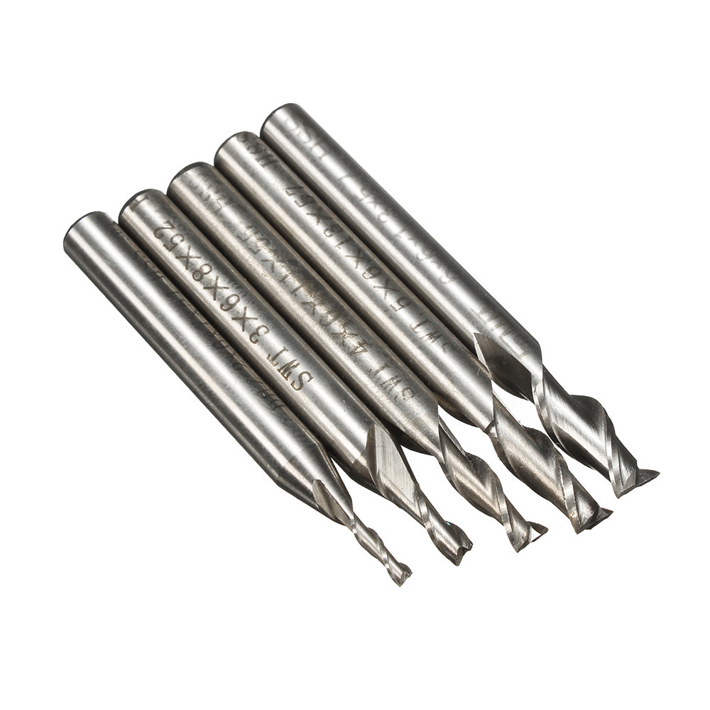 5pcs 2 Flute 2/3/4/5/6mm 6mm Shank Milling Cutter HSS End Mill CNC Engraving Bit