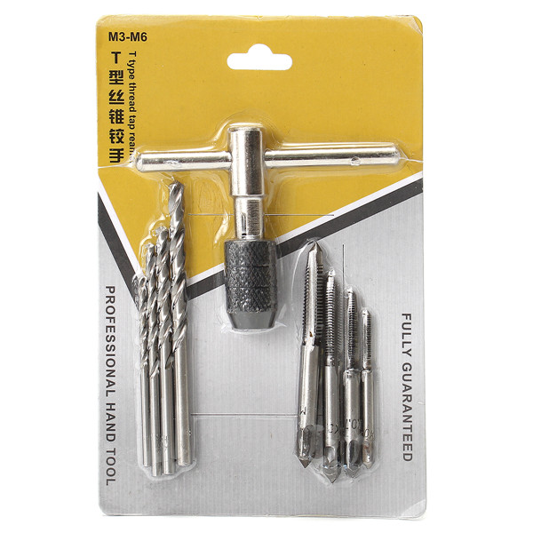 T-Handle Ratchet Tap Wrench with M3-M6 Taps and Drills