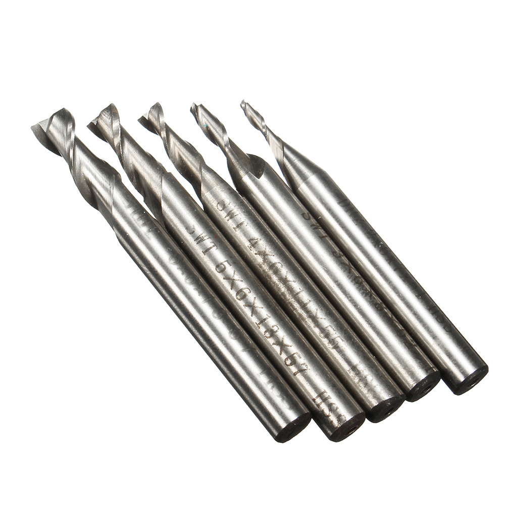 5pcs 2 Flute 2/3/4/5/6mm 6mm Shank Milling Cutter HSS End Mill CNC Engraving Bit