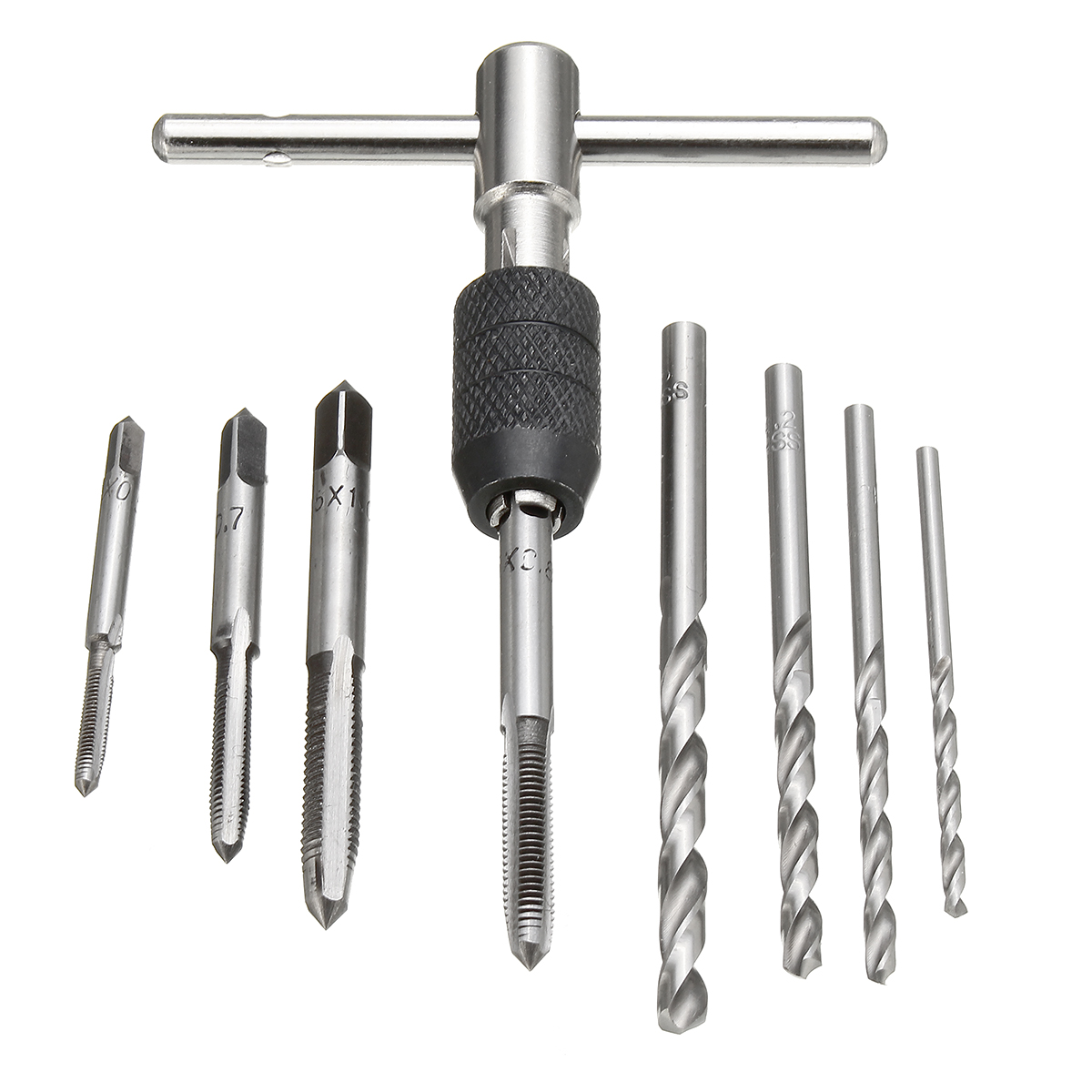 T-Handle Ratchet Tap Wrench with M3-M6 Taps and Drills