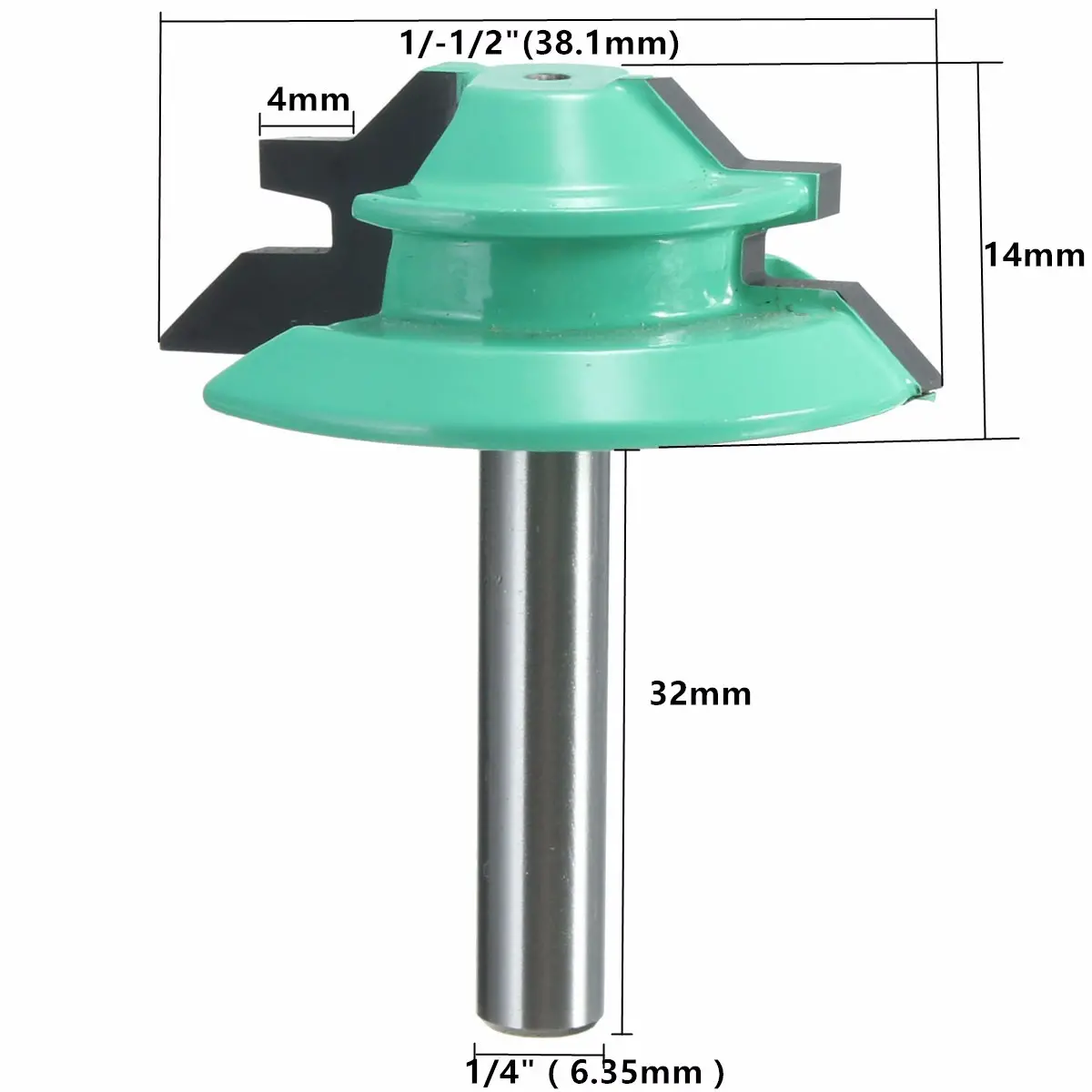 1/4 Inch Shank 45 Degree Lock Miter Router Bit 1-1/2 Inch Cutting Diameter Tenon Cutter