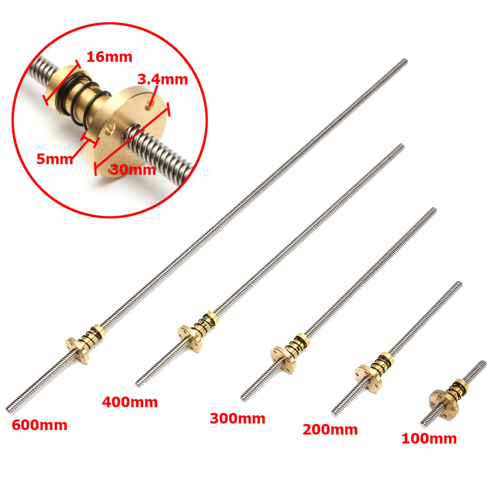 T8 100/200/300/400/600mm 8mm Lead Screw with Anti-Backlash Nut