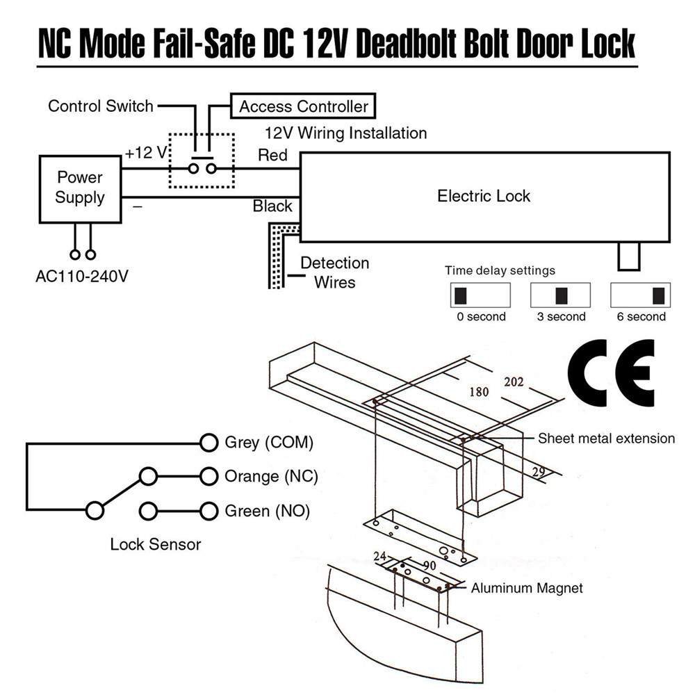 DC 12V 28x200x39mm Electric Deadbolt Drop Bolt NC Mode Door Lock for Security Access Control