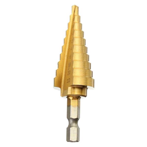 Doersupp 4-22mm Hex Schacht Step Cone Boor Bit HSS Titanium Coated Hole Cutter