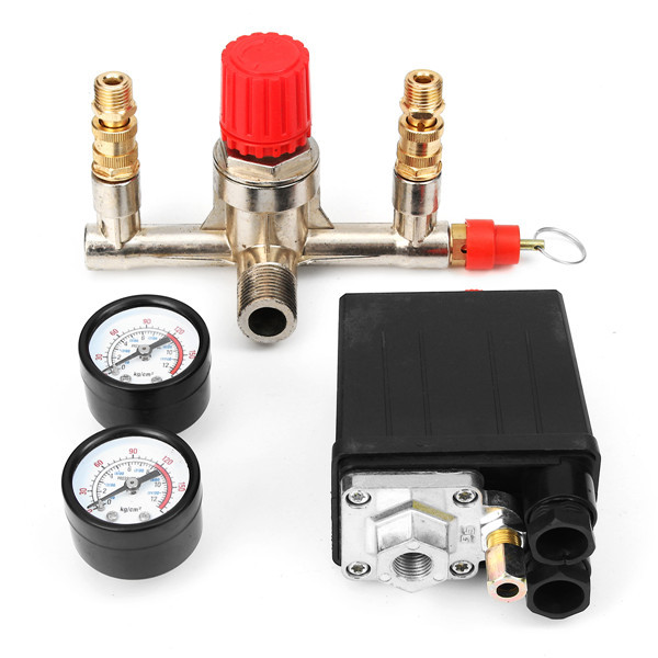 90-120PSI Luchtcompressor Drukschakelaar Regelklep Spruitstuk Regulator Gauge