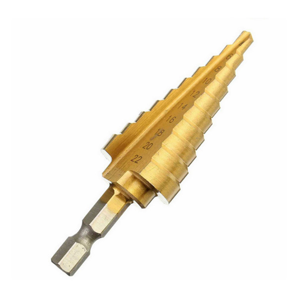 Doersupp 4-22mm Hex Schacht Step Cone Boor Bit HSS Titanium Coated Hole Cutter