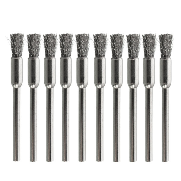 10pcs 3mm Shank Wire Brush Roestvrij Staal Head Removal Stof Burr Uitstootborstel