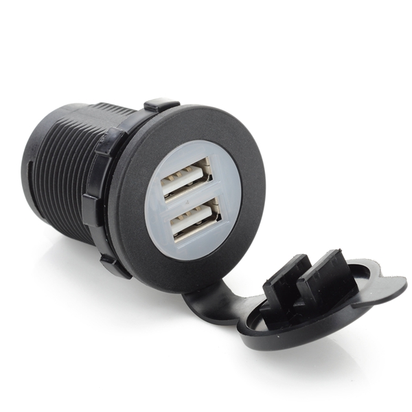 Car Dual USB Charger Sigarettenaansteker Outlet Socket Blue Light 12V 20A