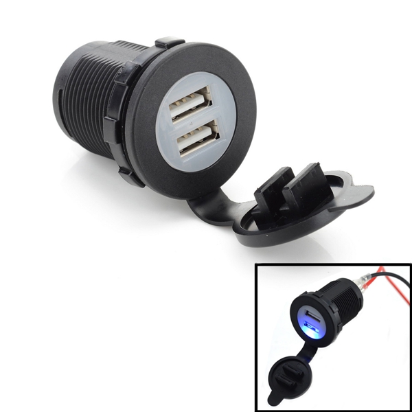 Car Dual USB Charger Sigarettenaansteker Outlet Socket Blue Light 12V 20A