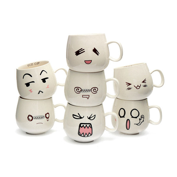 300ml Creative Cute Expression Ceramic Cups Cute Face Mug Tea  Coffee Milk Cup: Glassware & Drinkware