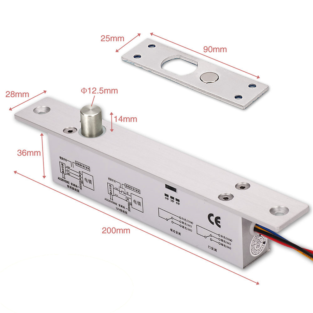 DC 12V 28x200x39mm Electric Deadbolt Drop Bolt NC Mode Door Lock for Security Access Control